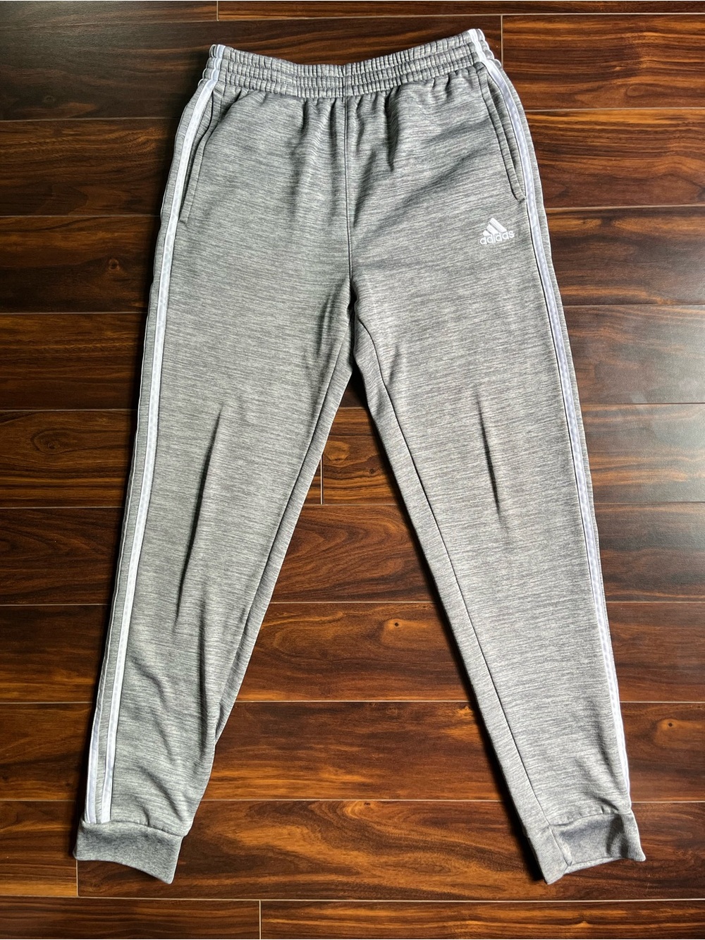 adidas Kids Gray Heather Jogger Sweatpants with White Stripes, L, EUC
